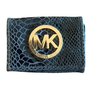 Michael Kors Navy Snakeskin Textured Card Holder with Gold Logo